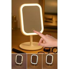 Arbix LED Işıklı Dokunmatik Makyaj Aynası Pembe Beyaz 3 Kademeli Işık Ayarlı 360° Döner Başlıklı Masaüstü Ayna Kare