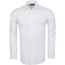 Oscar Banks Erkek Beyaz %100 Pamuk Slim Fit Uzun Kollu Klasik Gömlek