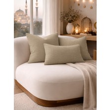 Perle Bej Keten Dokulu Dekoratif Kırlent Kılıfı | Modern Salon Koltuk Yastığı