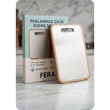 Erya Home Buffalo Serisi Çift Taraflı Paslanmaz Çelik ve Doğal Ahşap Kesme Tahtası | Tak-Çıkar | 24X34CM