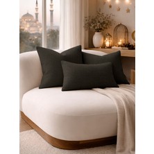 Perle Antrasit Keten Dokulu Dekoratif Kırlent Kılıfı | Modern Salon Koltuk Yastığı