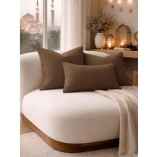 Perle Sütlü Kahverengi Keten Dokulu Dekoratif Kırlent Kılıfı | Modern Salon Koltuk Yastığı