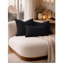 Perle Siyah Keten Dokulu Dekoratif Kırlent Kılıfı | Modern Salon Koltuk Yastığı