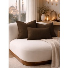 Perle Kahverengi Keten Dokulu Dekoratif Kırlent Kılıfı | Modern Salon Koltuk Yastığı