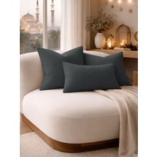 Perle Koyu Gri Keten Dokulu Dekoratif Kırlent Kılıfı | Modern Salon Koltuk Yastığı