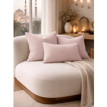 Perle Açık Pembe Keten Dokulu Dekoratif Kırlent Kılıfı | Modern Salon Koltuk Yastığı