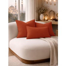 Perle Kiremit Keten Dokulu Dekoratif Kırlent Kılıfı | Modern Salon Koltuk Yastığı