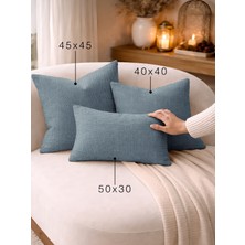 Perle Koyu Indigo Keten Dokulu Dekoratif Kırlent Kılıfı | Modern Salon Koltuk Yastığı