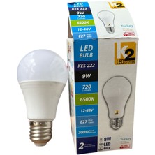 K2 Kes 222 9W LED Ampul - 12V-48V Dc/ac Geniş Voltaj - E27 Duy - 6500K Beyaz Işık