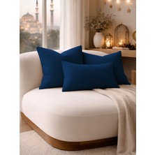 Perle Lacivert Keten Dokulu Dekoratif Kırlent Kılıfı | Modern Salon Koltuk Yastığı