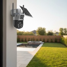 Sylar Güneş Panelli Akıllı Güvenlik Kamerası 360° Ptz Hareketli,kablosuz Wifi,çift Anten ve Kameralı,gece Görüşlü,hareket Algılamalı,solar Kamera