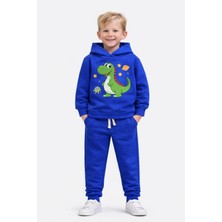Saks Mavi Dinozor Baskılı Erkek Çocuk Eşofman Takımı