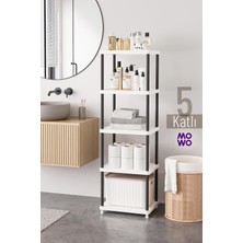 Mowo Home 5 Katlı Beyaz-Siyah Bacak 40X33 Plastik Banyo Raf Sistemi, Mutfak Rafı Kiler, Çok Amaçlı Düzenleyici