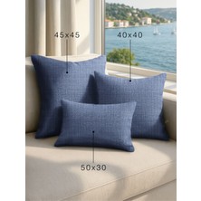 Demor Home Keten Dokulu Indigo Rengi Kırlent Yastık Kılıfı