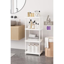 Mowo Home 4 Katlı Beyaz 40X33 Plastik Banyo Raf Sistemi, Mutfak Rafı, Kiler, Kitaplık Çok Amaçlı Düzenleyici