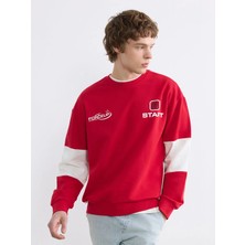 LC Waikiki Kırmızı Bisiklet Yaka Baskılı Erkek Sweatshirt