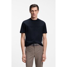 Boss Erkek Normal Kesim Yuvarlak Yakalı Dokulu Logo Detaylı Yumuşak Pamuklu Kısa Kollu Lacivert T-Shirt 50555843-404
