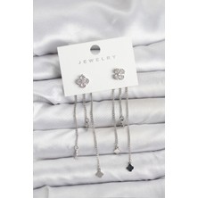 Prativas Pirinç Gümüş Renk Yonca Model Sallantılı Kadın Küpe – PRT3500EB09700