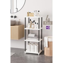 Mowo Home 4 Katlı Beyaz-Siyah Bacak 40X33 Plastik Banyo Raf Sistemi, Mutfak Rafı Kiler, Çok Amaçlı Düzenleyici