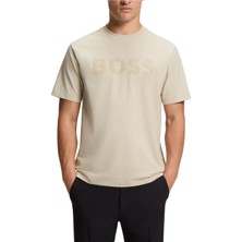 Boss Erkek Rahat Kesim Yuvarlak Yakalı Esnek Pamuklu Kısa Kollu Bej T-Shirt 50553636-272