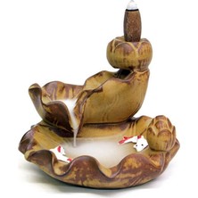 Hediye Fikri Kahverengi Renk Balıklı Göl Tasarımlı Geri Akışlı Seramik 5 Adet Tütsü Seti