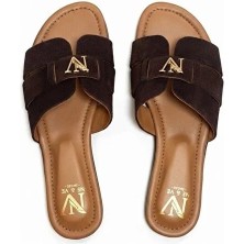 Ne&Ve Shoes Kahve Süet Hakiki Deri Gold Aksesuarlı Kadın Günlük Rahat ve Şık Terlik