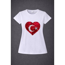 Dıgıl Kids Kalp Bayrak Motifli Pullu Kız Çocuğu T-Shirt