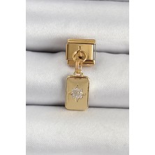 Prativas 316L Çelik Sallantılı Zirkon Taşlı Kutup Yıldızı Figürlü Dikdörtgen Model Gold Renk Nomination Charm – PRT3500EB06551