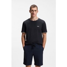 Boss Erkek Normal Kalıp Çizgili Bisiklet Yakalı Esnek Pamuklu Kısa Kollu Lacivert T-Shirt 50521245-402