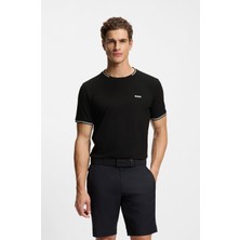 Boss Erkek Normal Kalıp Çizgili Bisiklet Yakalı Esnek Pamuklu Kısa Kollu Siyah T-Shirt 50521245-001