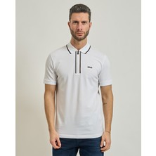 Boss Erkek Dar Kesim Nem Emici Esnek Pamuklu Kısa Kollu Beyaz Polo Yaka T-Shirt 50555698-100