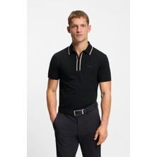 Boss Erkek Dar Kesim Nem Emici Esnek Pamuklu Kısa Kollu Siyah Polo Yaka T-Shirt 50555698-001