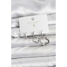 Prativas Yonca Model Gümüş Renk Pirinç 3lü Kadın Küpe Seti – PRT3500EB09698