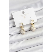 Prativas Pirinç Gold Renk Topçuk Model Mineli Halka Kadın Küpe - PRT3500EB10093