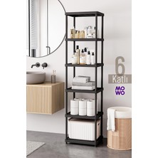 Mowo Home 6 Katlı Siyah 40X33 Plastik Banyo Raf Sistemi, Mutfak Rafı, Kiler, Kitaplık Çok Amaçlı Düzenleyici