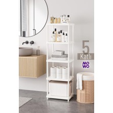 Mowo Home 5 Katlı Beyaz 40X33 Plastik Banyo Raf Sistemi, Mutfak Rafı, Kiler, Kitaplık Çok Amaçlı Düzenleyici