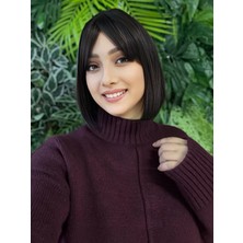 Aura Peruk Koyu Kumral Renk Tonunda Olan Kısa Kesim Perçemli Liza Modelimiz