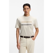 Boss Erkek Normal Kesim Yuvarlak Yakalı Işlemeli Desenli Pamuklu Kısa Kollu Bej T-Shirt 50556354-131