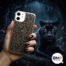 iPhone 12 Uyumlu Işıl Işıl Parlayan Siyah Simli ve Pullu Şeffaf Silikon Kılıf