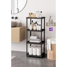 Mowo Home 4 Katlı Siyah 40X33 Plastik Banyo Raf Sistemi, Mutfak Rafı, Kiler, Kitaplık Çok Amaçlı Düzenleyici