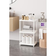 Mowo Home 3 Katlı Beyaz 40X33 Plastik Banyo Raf Sistemi, Mutfak Rafı, Kiler, Kitaplık Çok Amaçlı Düzenleyici