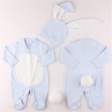 Miniropa Mavi Renk Bebek Tavşan Ponponlu Tavşan Kulaklı Tulum Bebek Hediyesi Bebek Fotoğtaf Çekimi Ürünü