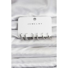 Prativas Zirkon Taşlı Gümüş Renk Pirinç Kadın Küpe Seti – PRT3500EB09837