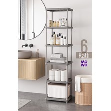 Mowo Home 6 Katlı Gri 40X33 Plastik Banyo Raf Sistemi, Mutfak Rafı, Kiler, Kitaplık Çok Amaçlı Düzenleyici