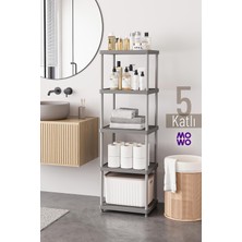 Mowo Home 5 Katlı Gri 40X33 Plastik Banyo Raf Sistemi, Mutfak Rafı, Kiler, Kitaplık Çok Amaçlı Düzenleyici