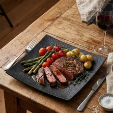 Külsan 10731.BL - Saku Yağmur Efektli Siyah Kare Servis Tabağı 31x31 cm, Thermoset Melamin