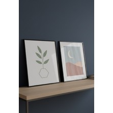 Safir Design Minimalist Esinti 2'li Botanik ve Ay Manzaralı Çerçeveli Tablo Seti