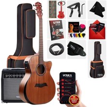 Maxword M450-EQ-AMP Profesyonel Masif Ağaç Amfili Elektro Akustik Gitar Seti üst Segment