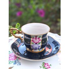 Manushum El Yapımı Porselen Şehzade Kahve Fincanı-Siyah 1 Adet