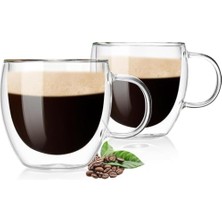 Çift Duvarlı Cam Kahve Fincanı 250ML (2’li Set) – Dayanıklı, Mikrodalga ve Bulaşık Makinesi Uyumlu, & Soğuk Içecekler Için